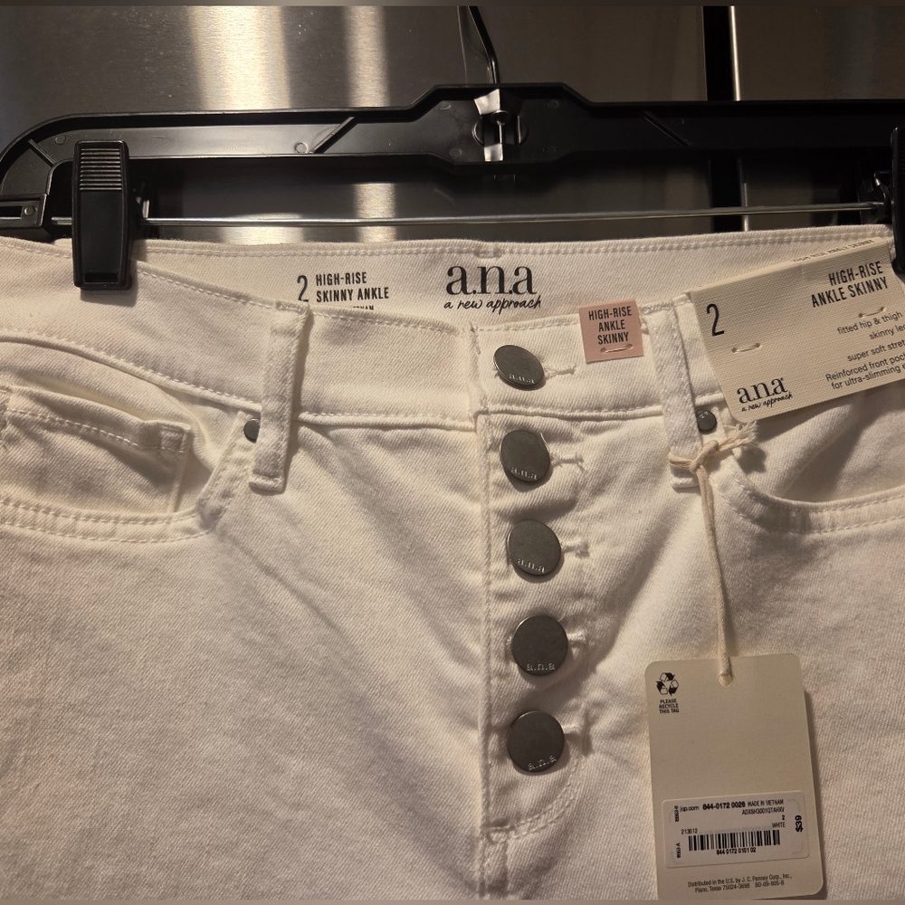 White Jeans By a.n.a - Size 2 High Rise, Skinny Ankle, Button Fly - Brand New! - Picture 2 of 3